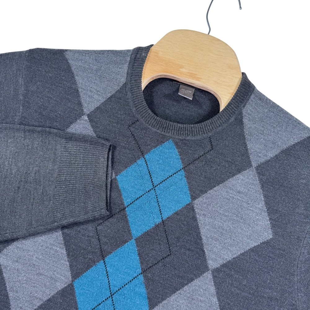 Dockers XXL Mens Sweater Gray Argyle Crew Neck‎ Long Sleeve Knitwear Pullover